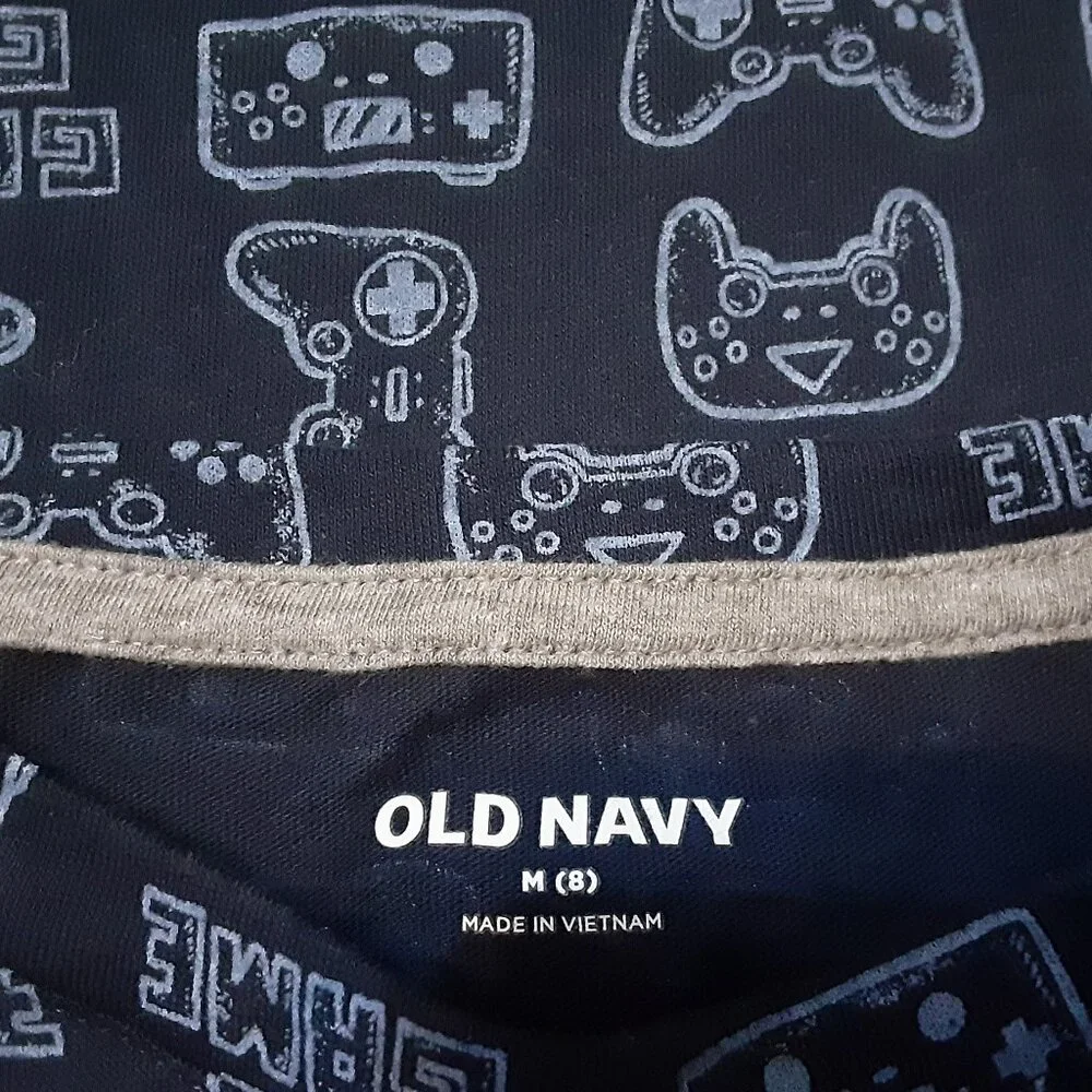 Old Navy Dark & Light Blue Remote Control Shirt Size 8 (M) Short Sleeve